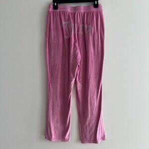 Juicy Couture Pink Velour Rhinestone Y2K Lounge Track Pants Small McBling
